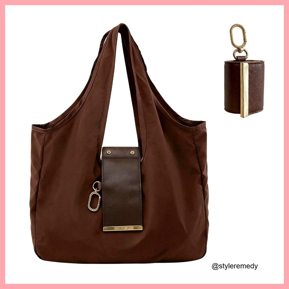 Foldable Vegan Leather Tote Keychain Bag - Expandable Waterproof Handbag